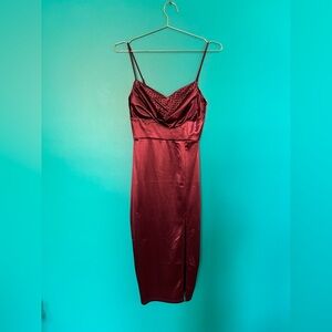 Windsor Satin Beaded Midi Dress NWT